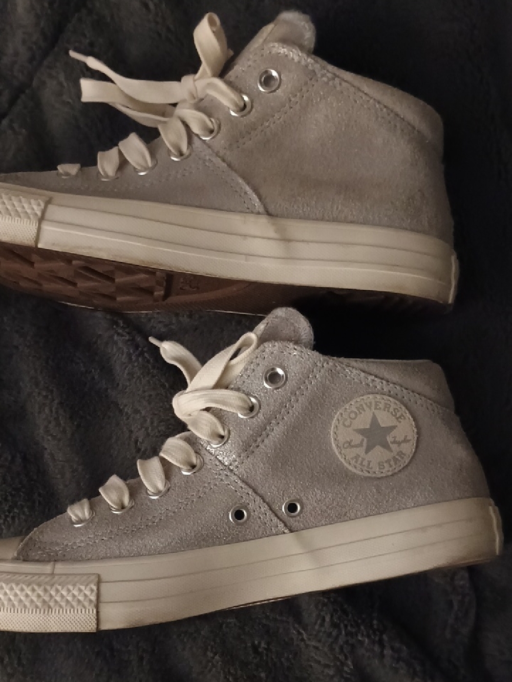 Converse High Top Sneakers - Light Gray Suede with Ivory Laces